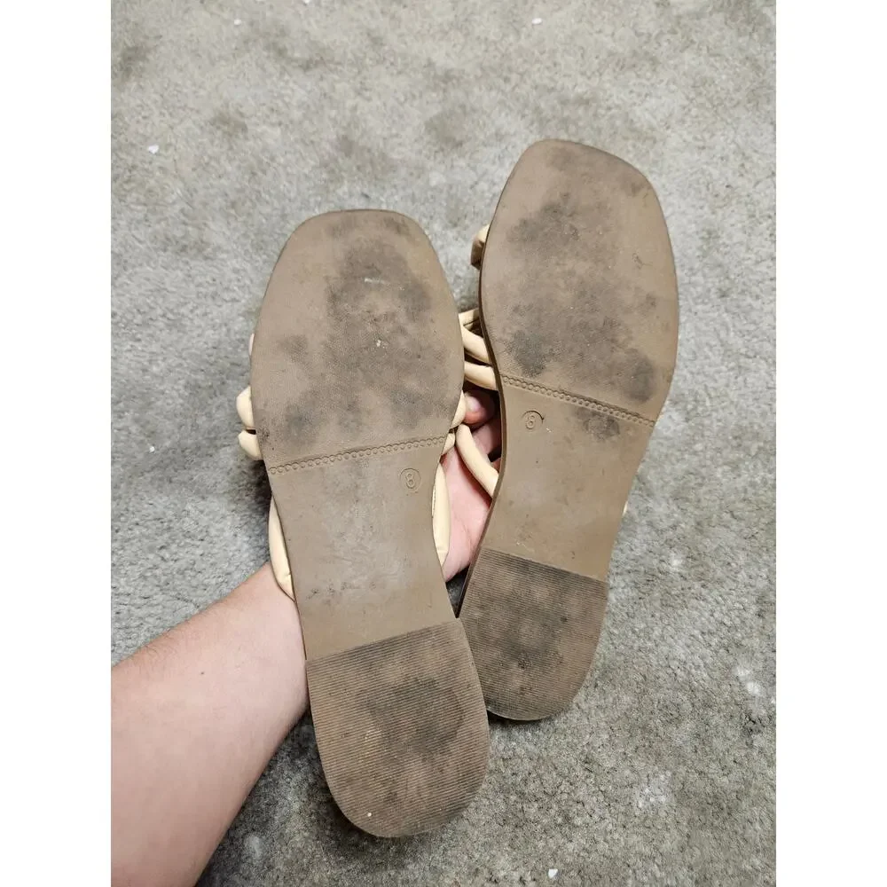 Serra Size 8 Plush Beige Flats Criss Cross Top Shoes
